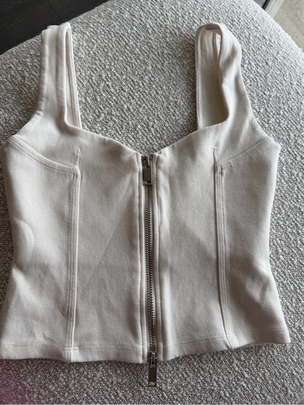 Zara Cream Zip-Front Cropped Tank Top
